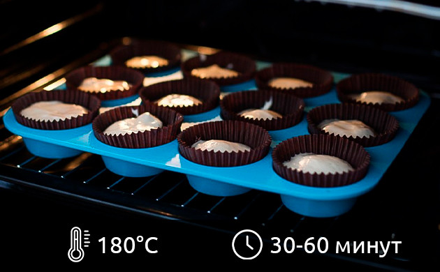 Приготовление кексов в духовке при 180 градусах 30-60 минут