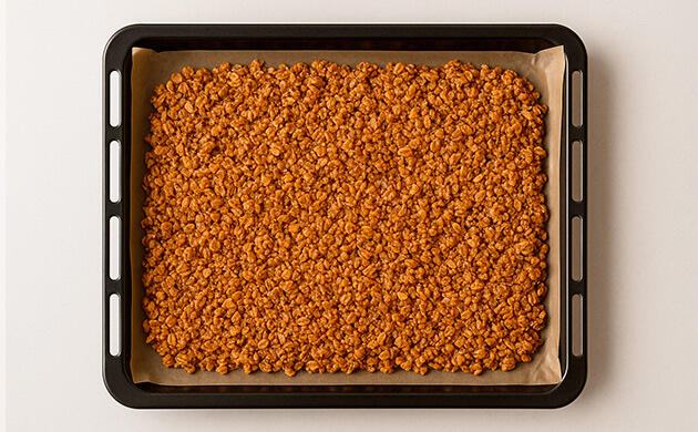 Выпекание ТГК-гранолы на противне до золотистого цвета