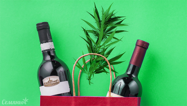 Бутылка вина и конопля